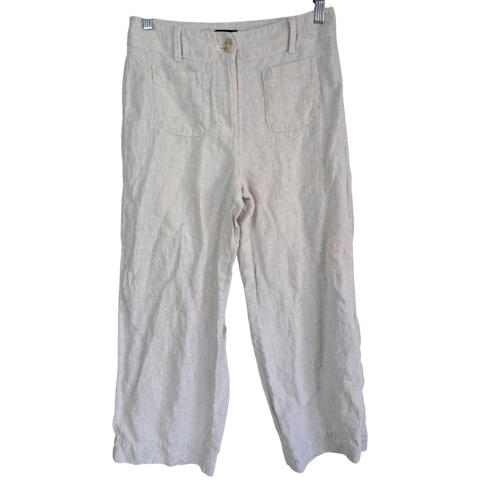 Talbots Womens Linen Wideโ Leg Pants Beige Oatmeal High Rise Size 2 Crop BD1024